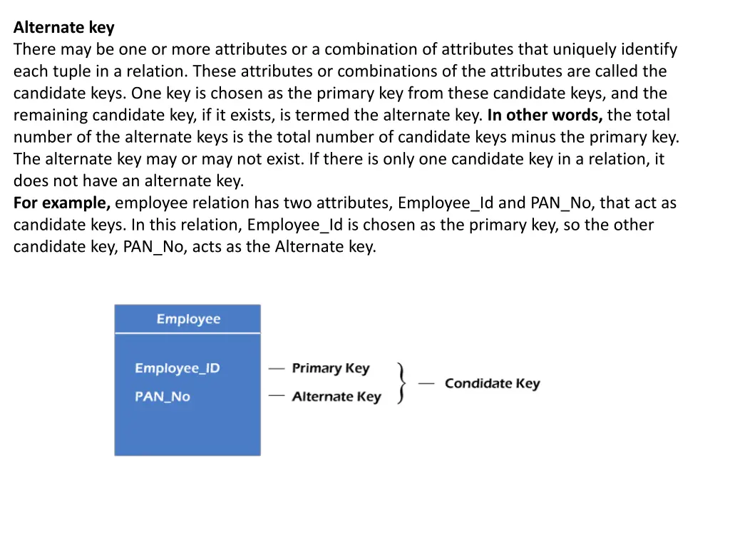 alternate key there may be one or more attributes
