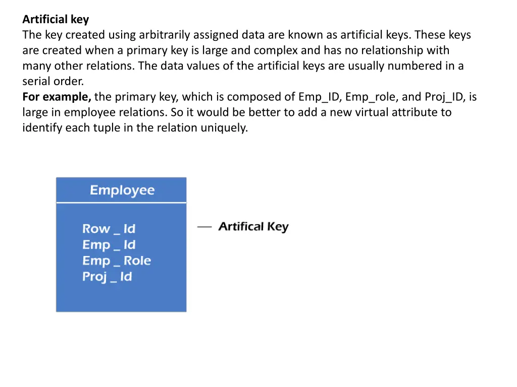 artificial key the key created using arbitrarily