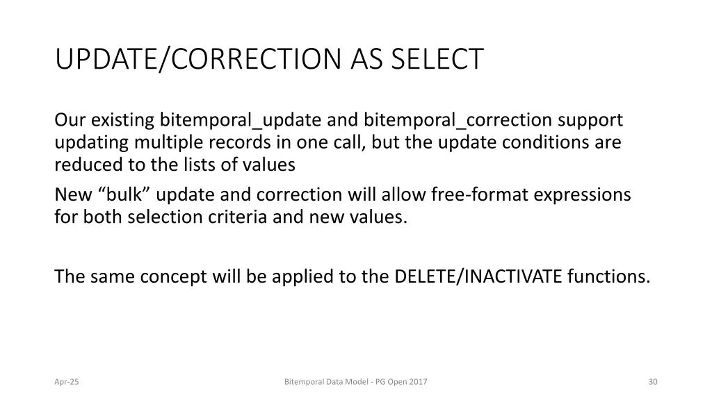 update correction as select