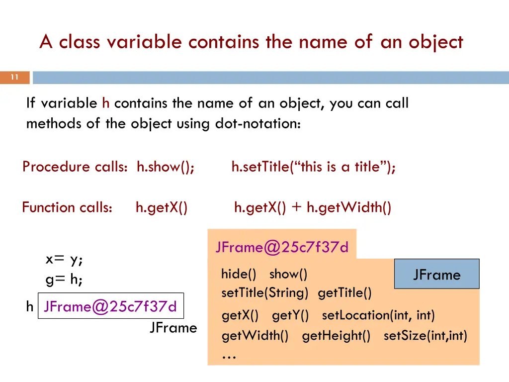 a class variable contains the name of an object 1