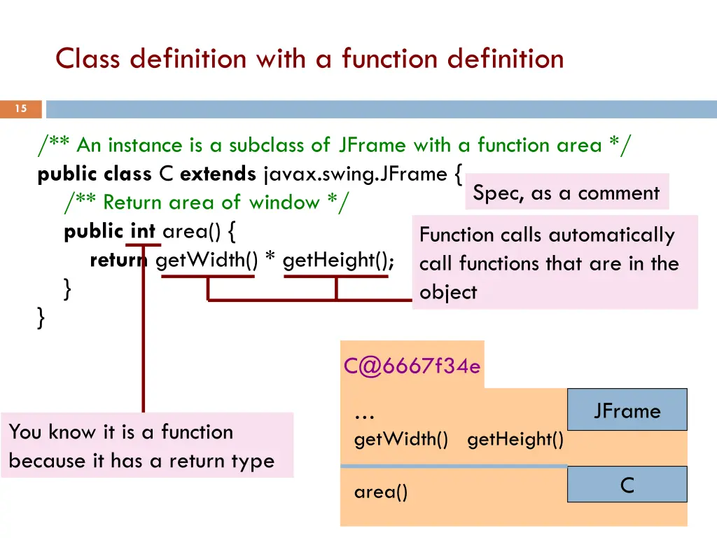 class definition with a function definition