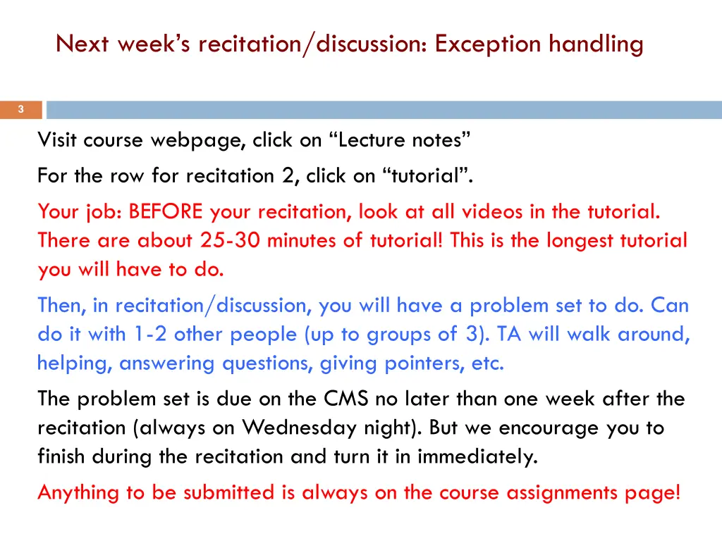 next week s recitation discussion exception