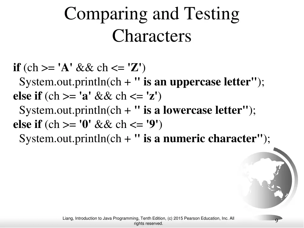 comparing and testing characters