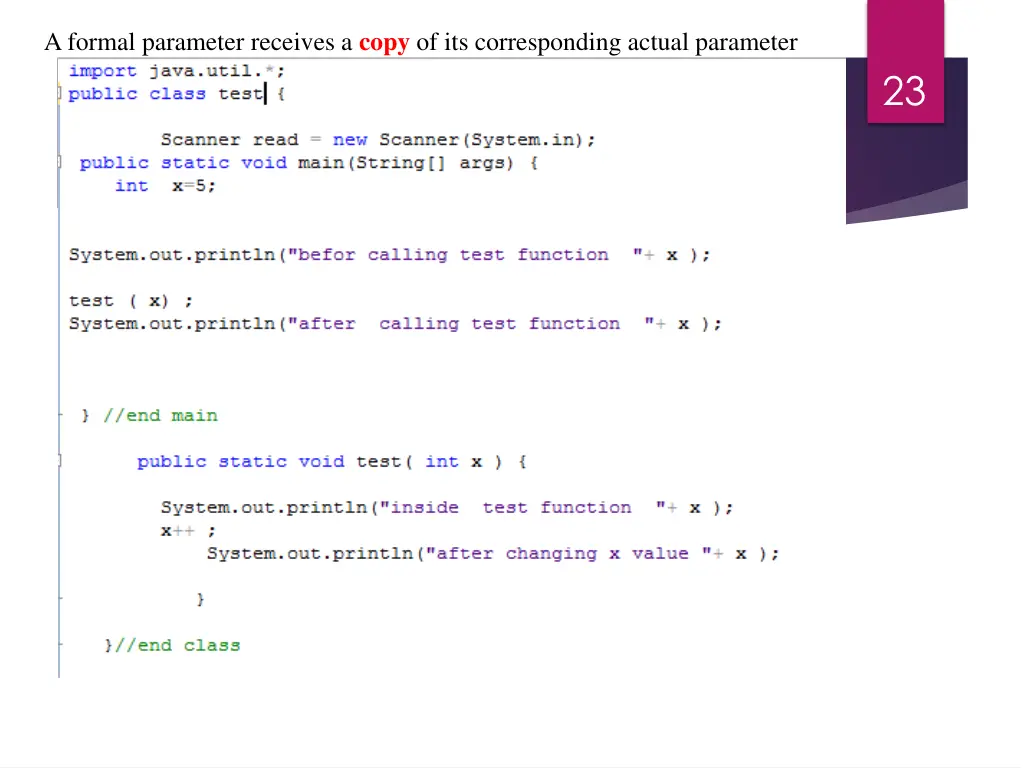 a formal parameter receives a copy