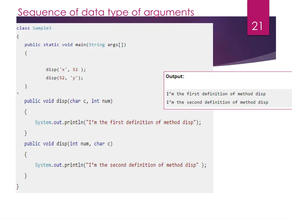 sequence of data type of arguments