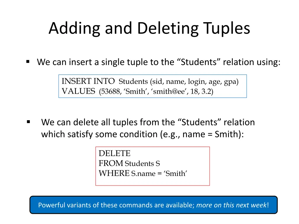 adding and deleting tuples