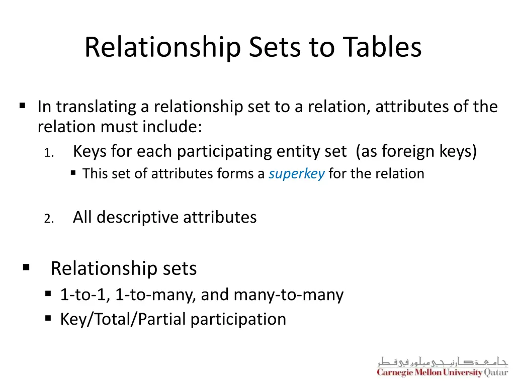 relationship sets to tables