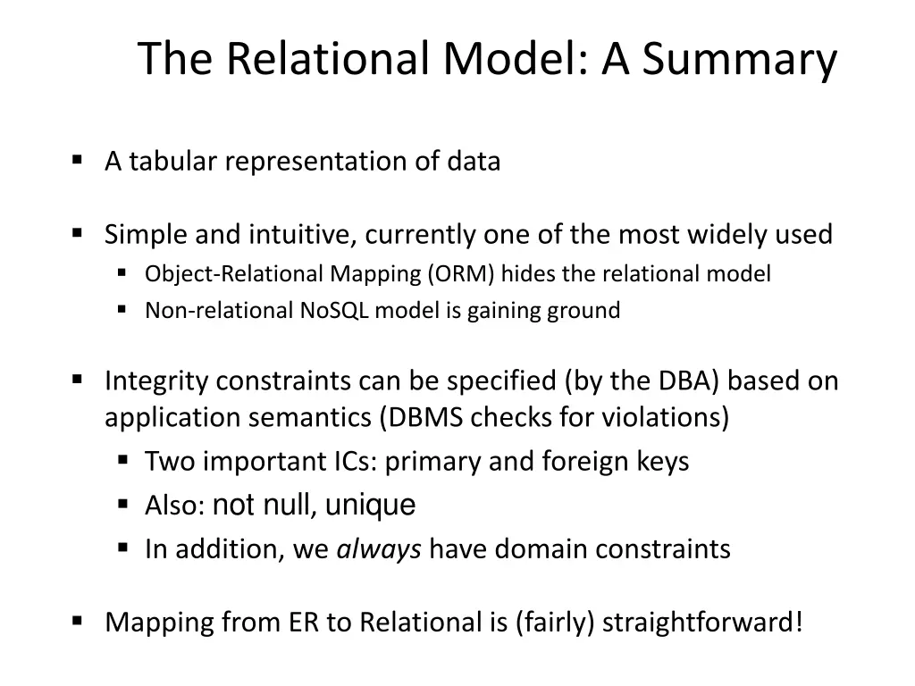 the relational model a summary