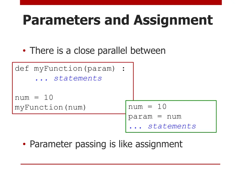parameters and assignment