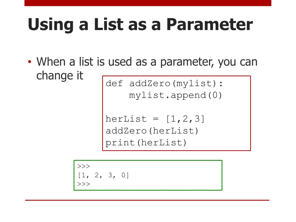 using a list as a parameter
