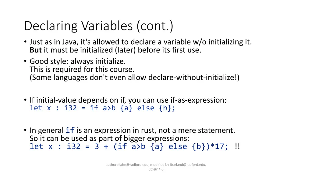 declaring variables cont just as in java