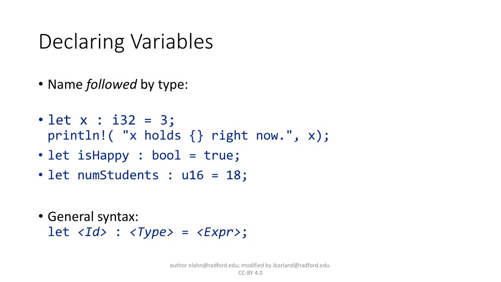 declaring variables