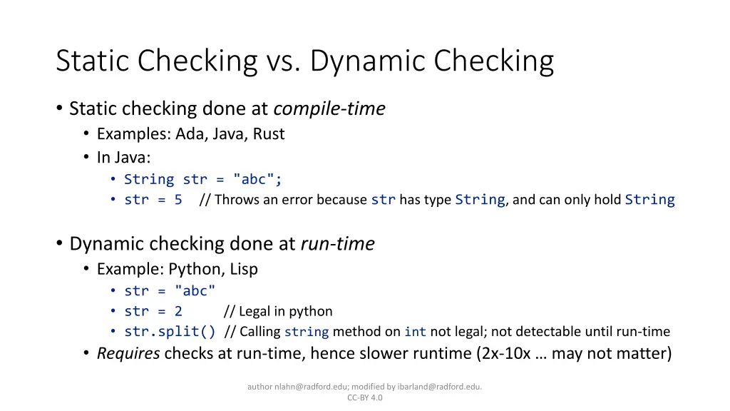 static checking vs dynamic checking
