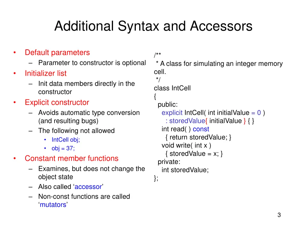 additional syntax and accessors