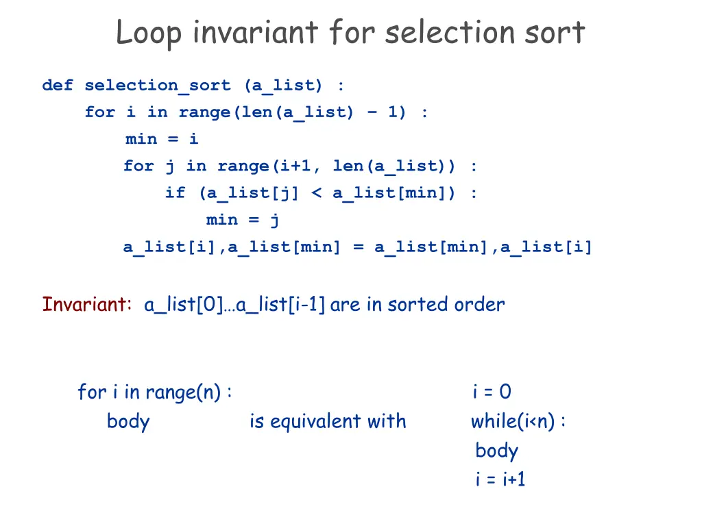 loop invariant for selection sort 1