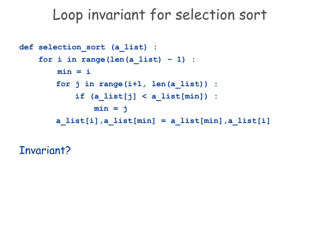 loop invariant for selection sort