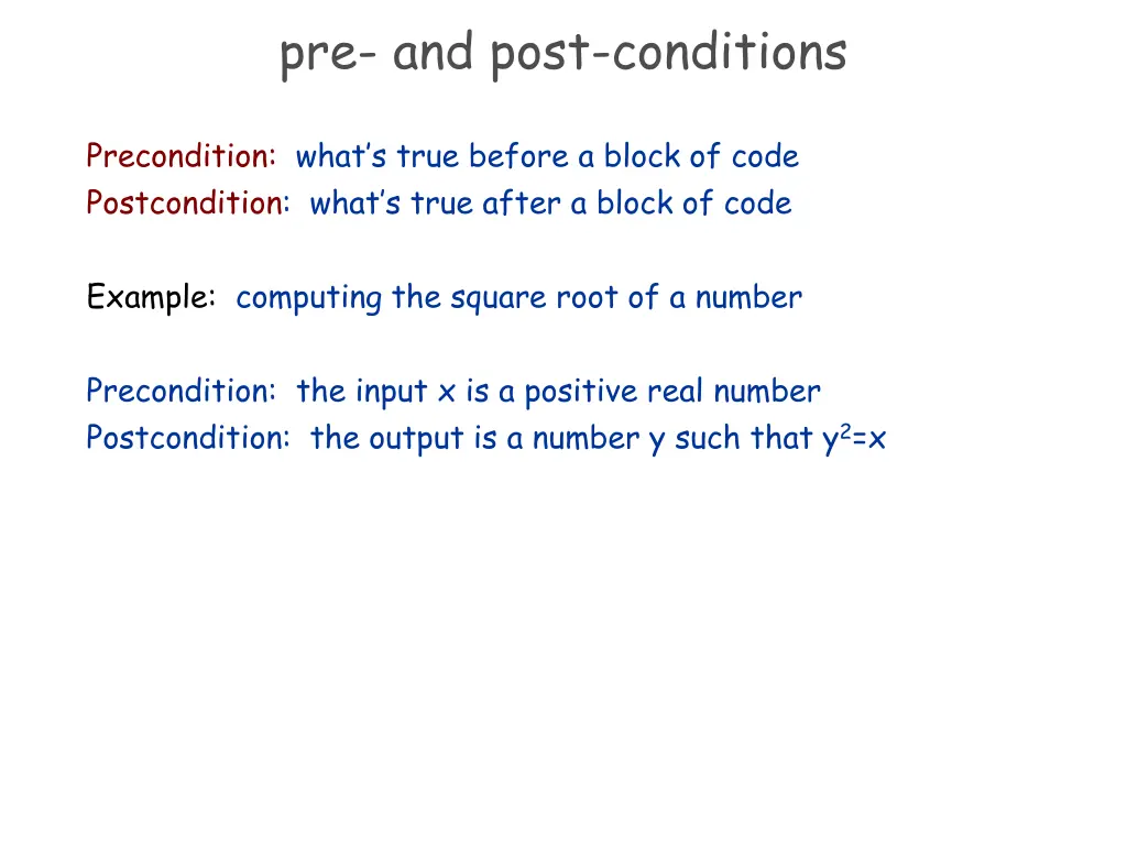 pre and post conditions