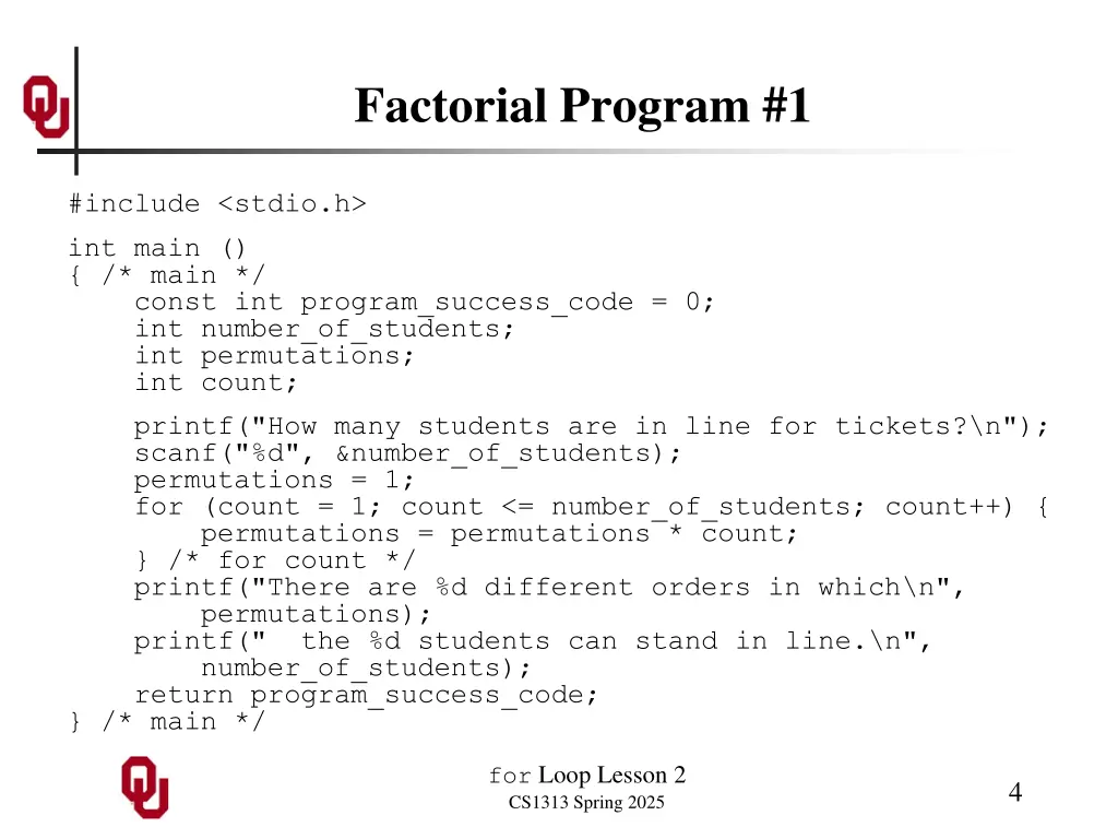 factorial program 1