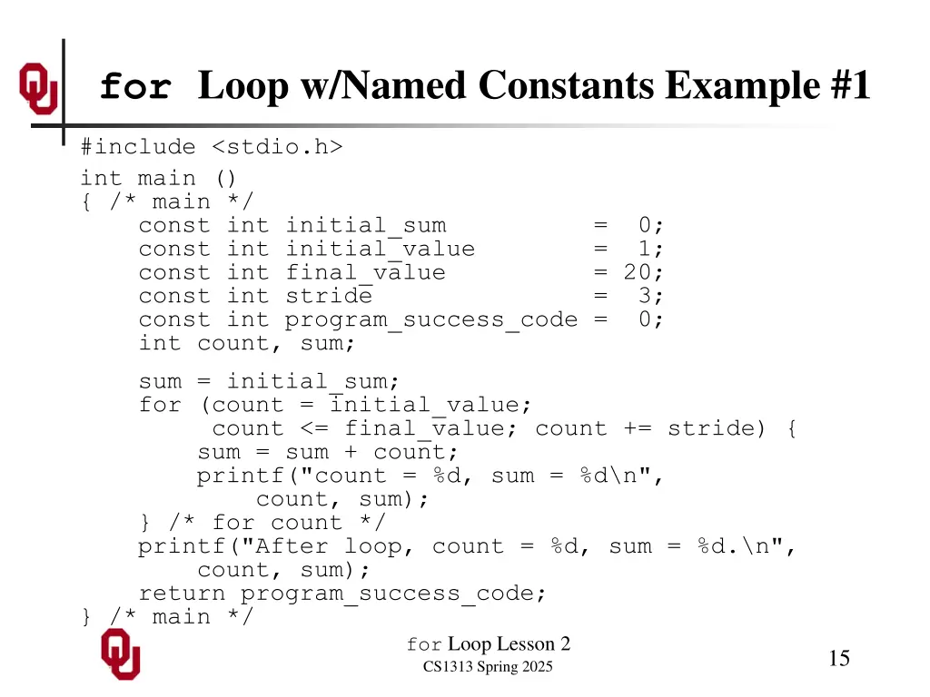 for loop w named constants example 1