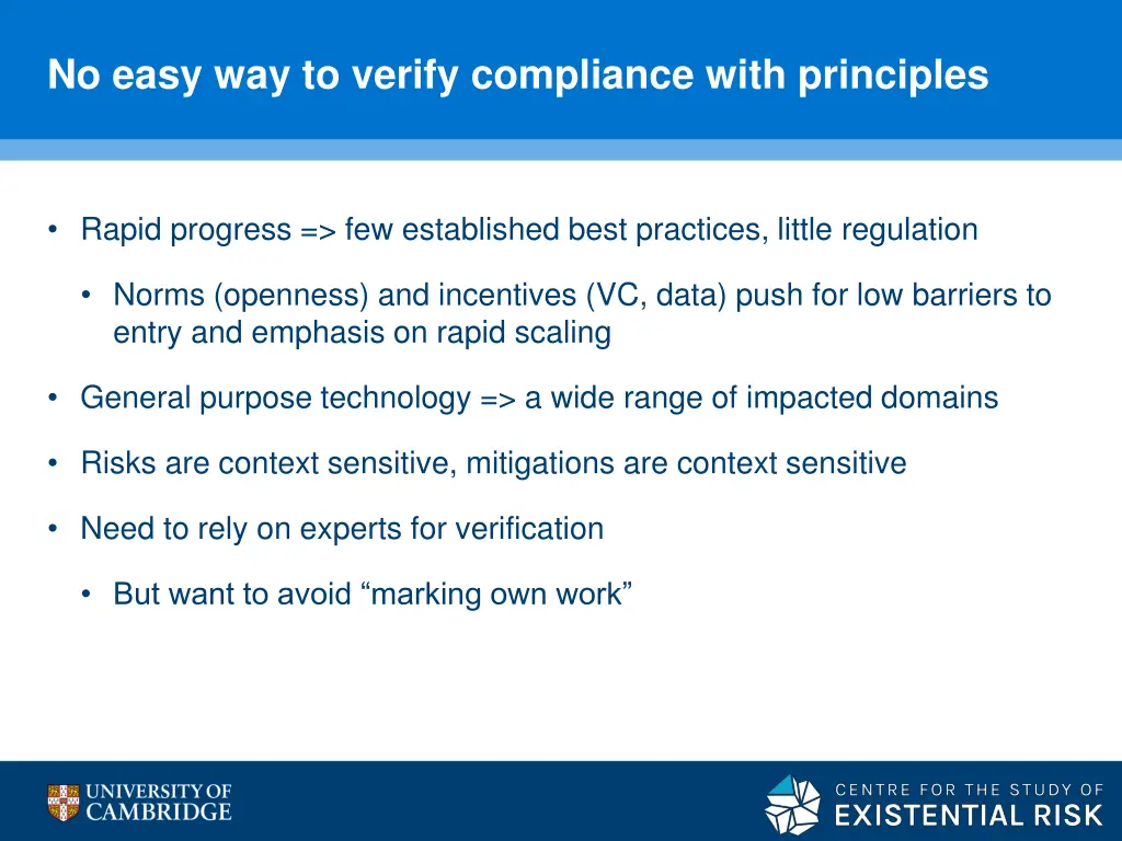 no easy way to verify compliance with principles