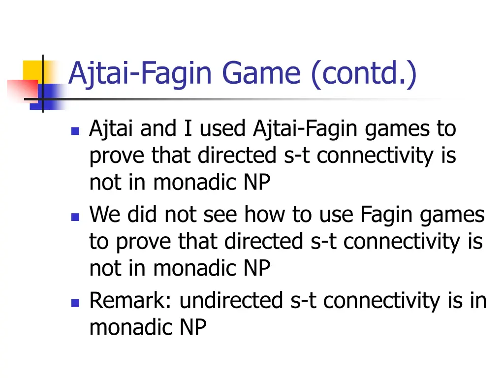 ajtai fagin game contd