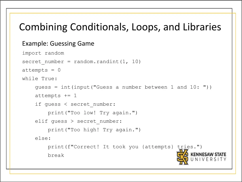 combining conditionals loops and libraries