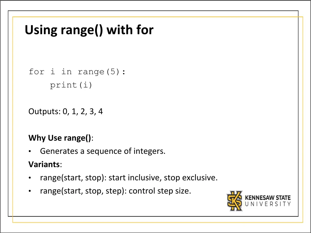 using range with for