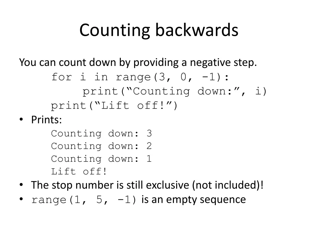 counting backwards