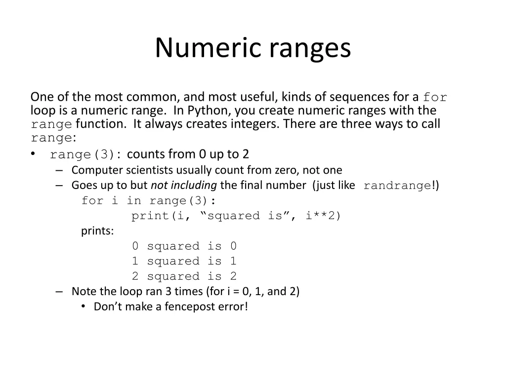 numeric ranges