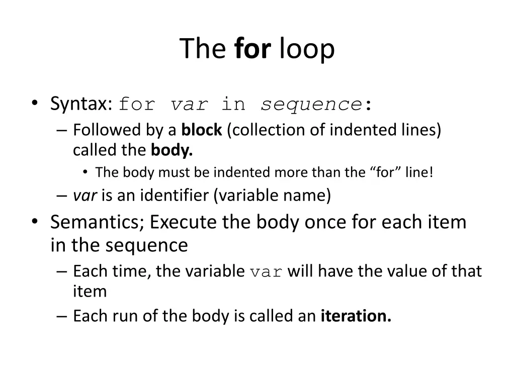 the for loop