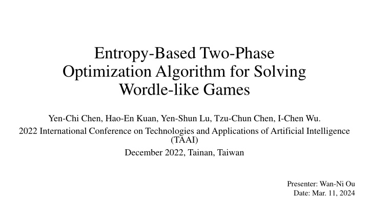 entropy based two phase optimization algorithm