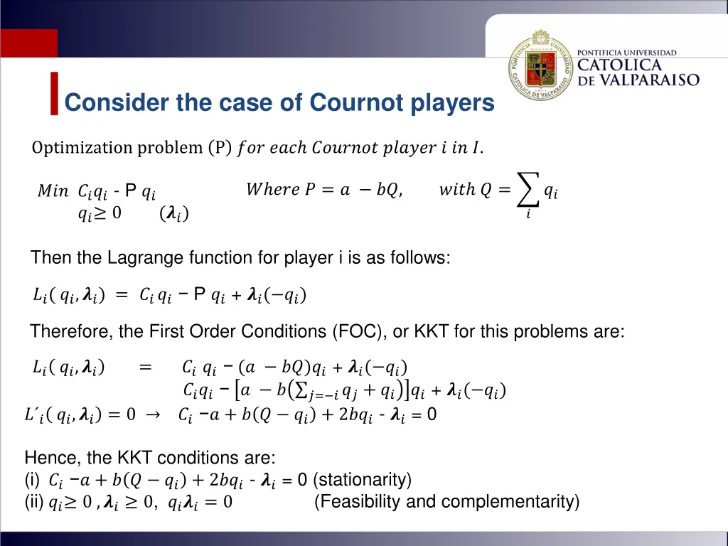 consider the case of cournot players