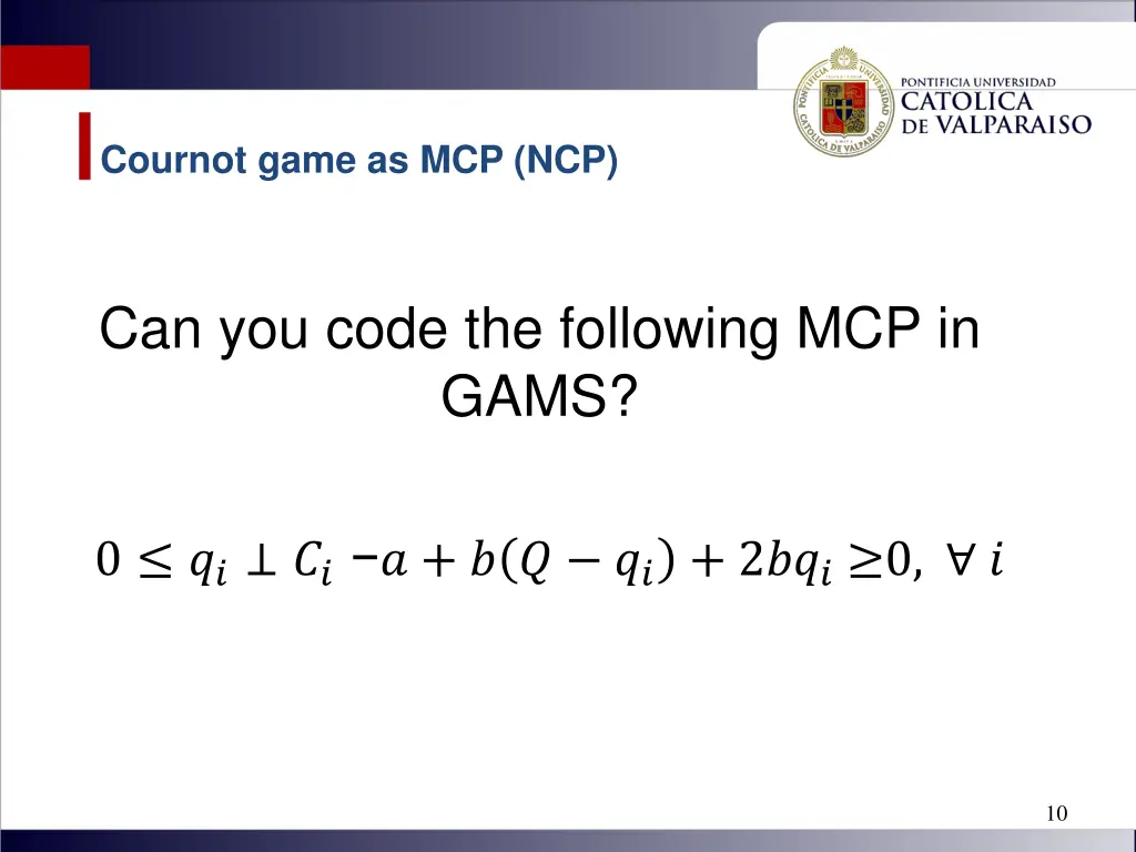 cournot game as mcp ncp 1