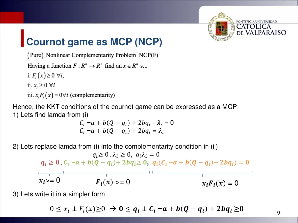 cournot game as mcp ncp