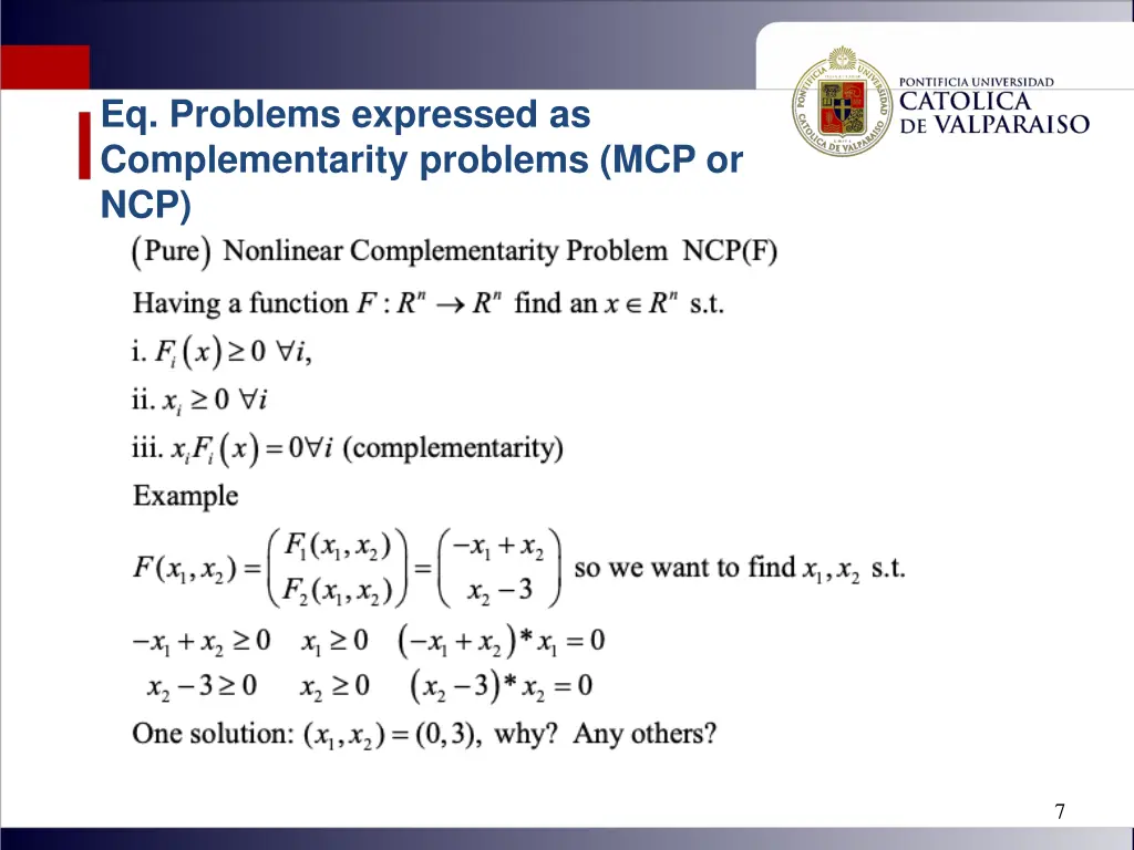 eq problems expressed as complementarity problems