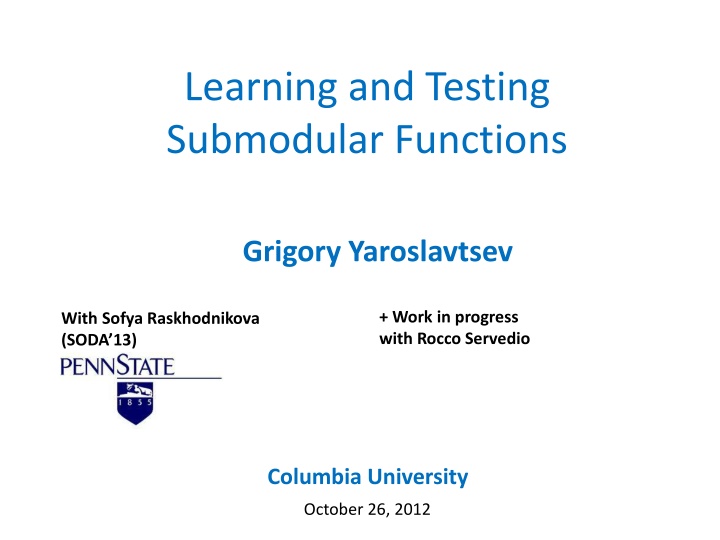 learning and testing submodular functions