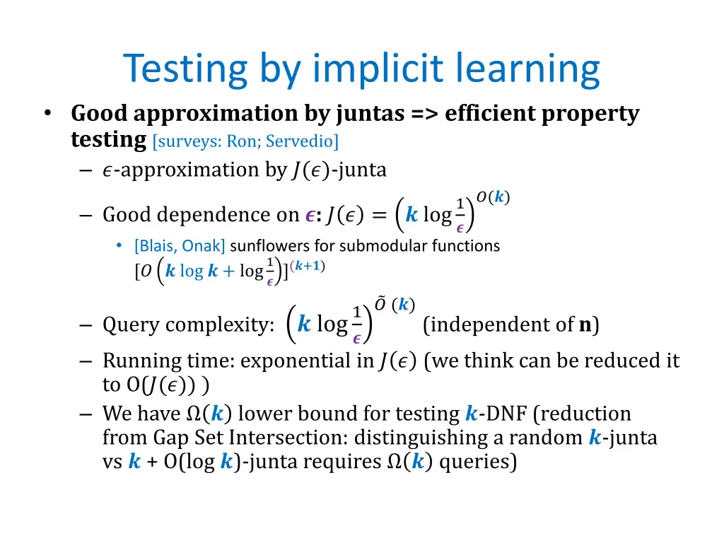 testing by implicit learning good approximation
