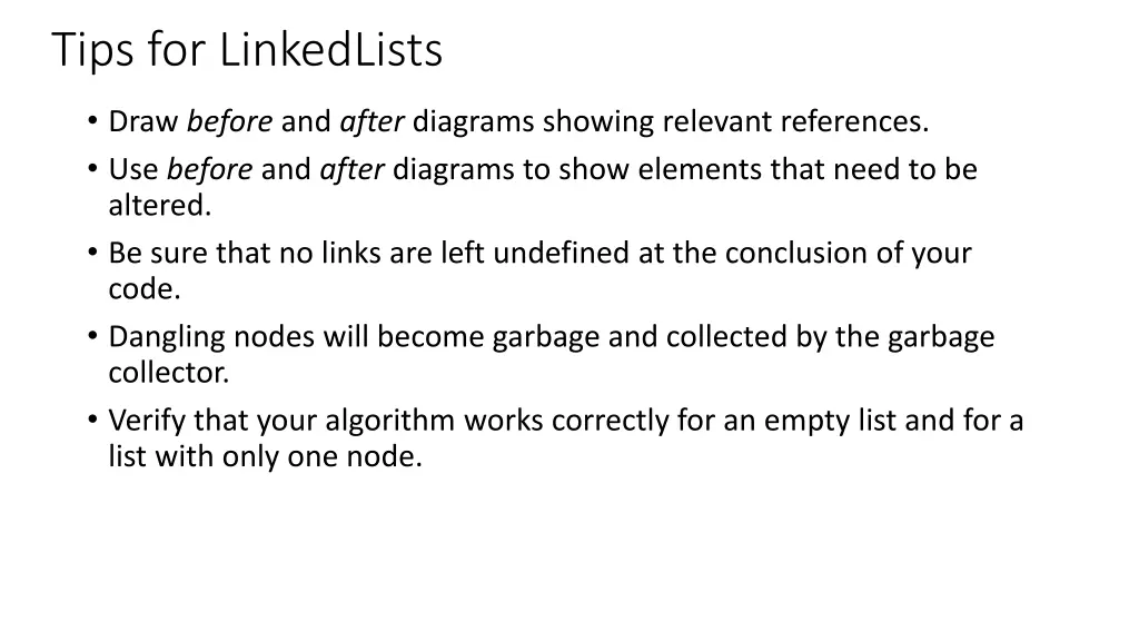 tips for linkedlists
