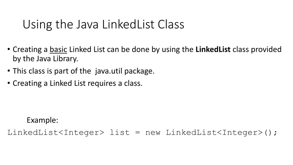 using the java linkedlist class