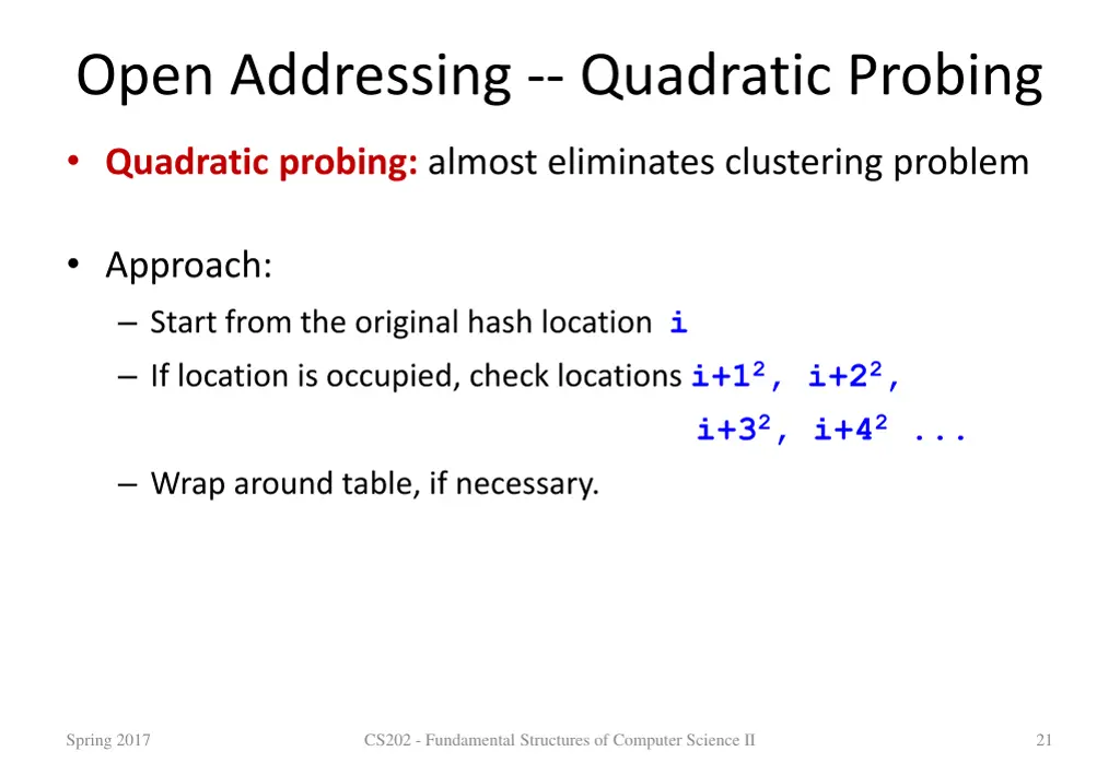 open addressing quadratic probing