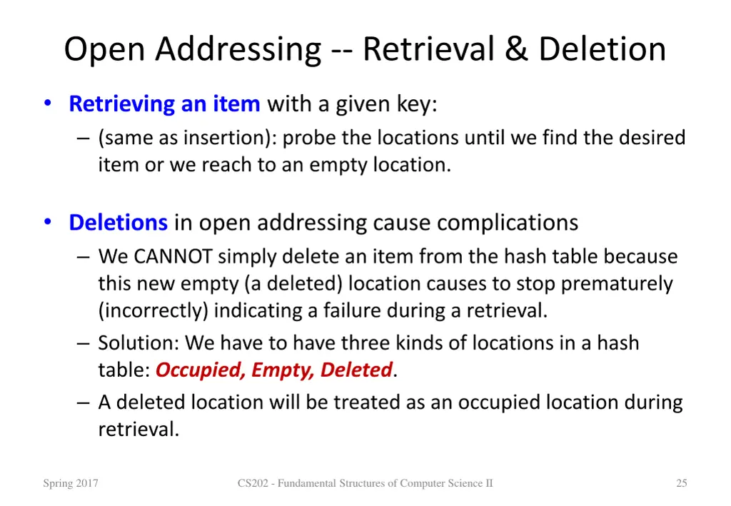 open addressing retrieval deletion