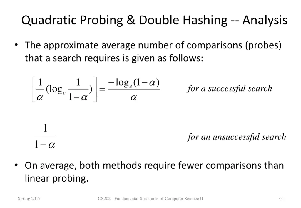 quadratic probing double hashing analysis