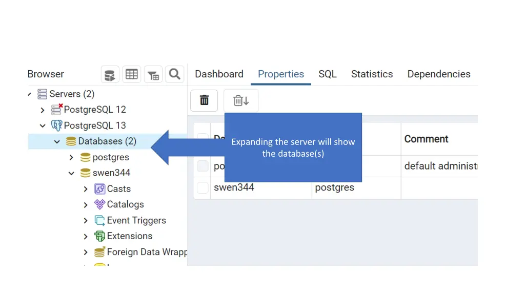 expanding the server will show the database s