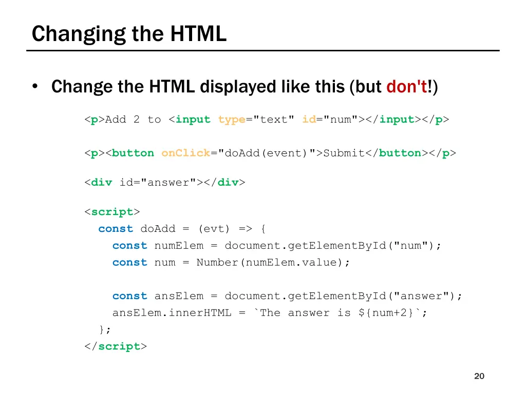 changing the html