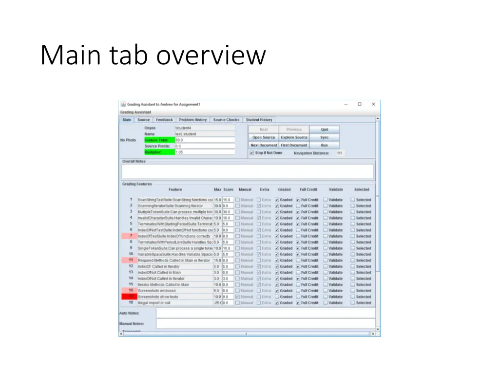 main tab overview