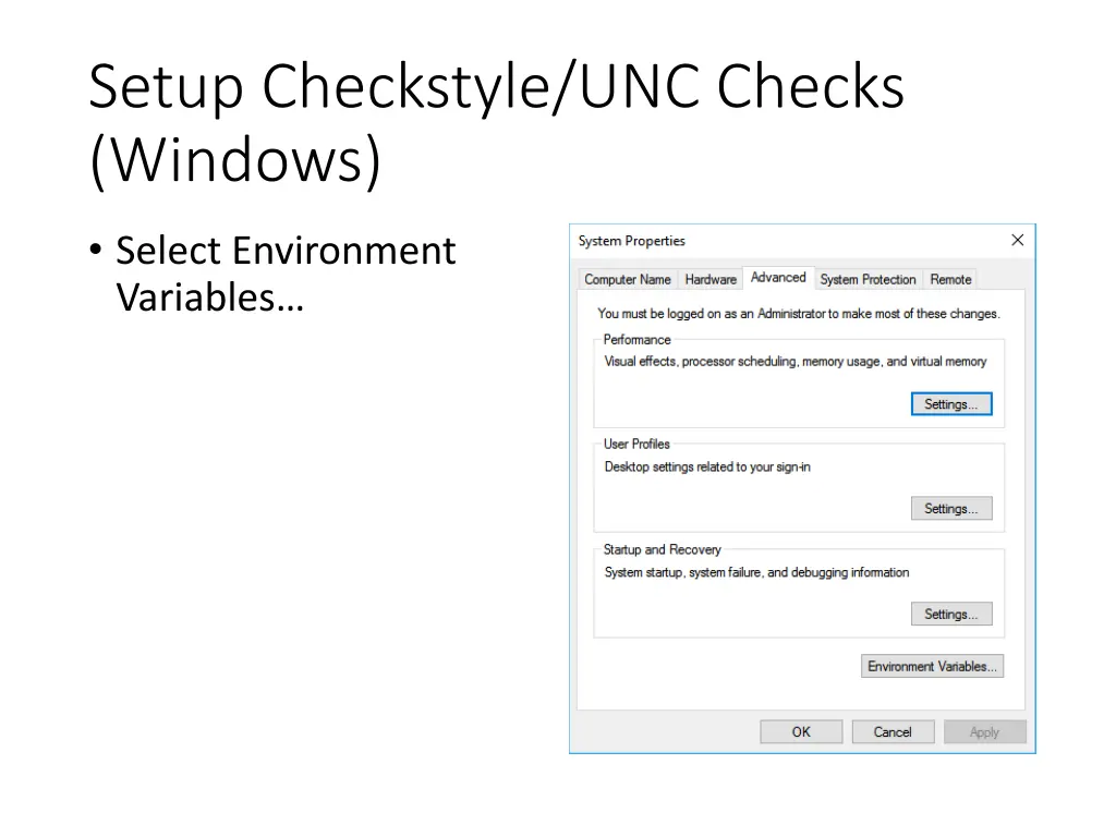 setup checkstyle unc checks windows 1