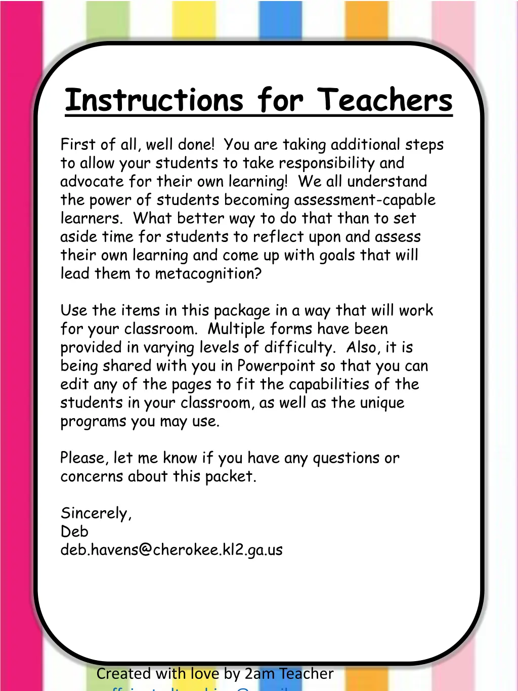 instructions for teachers