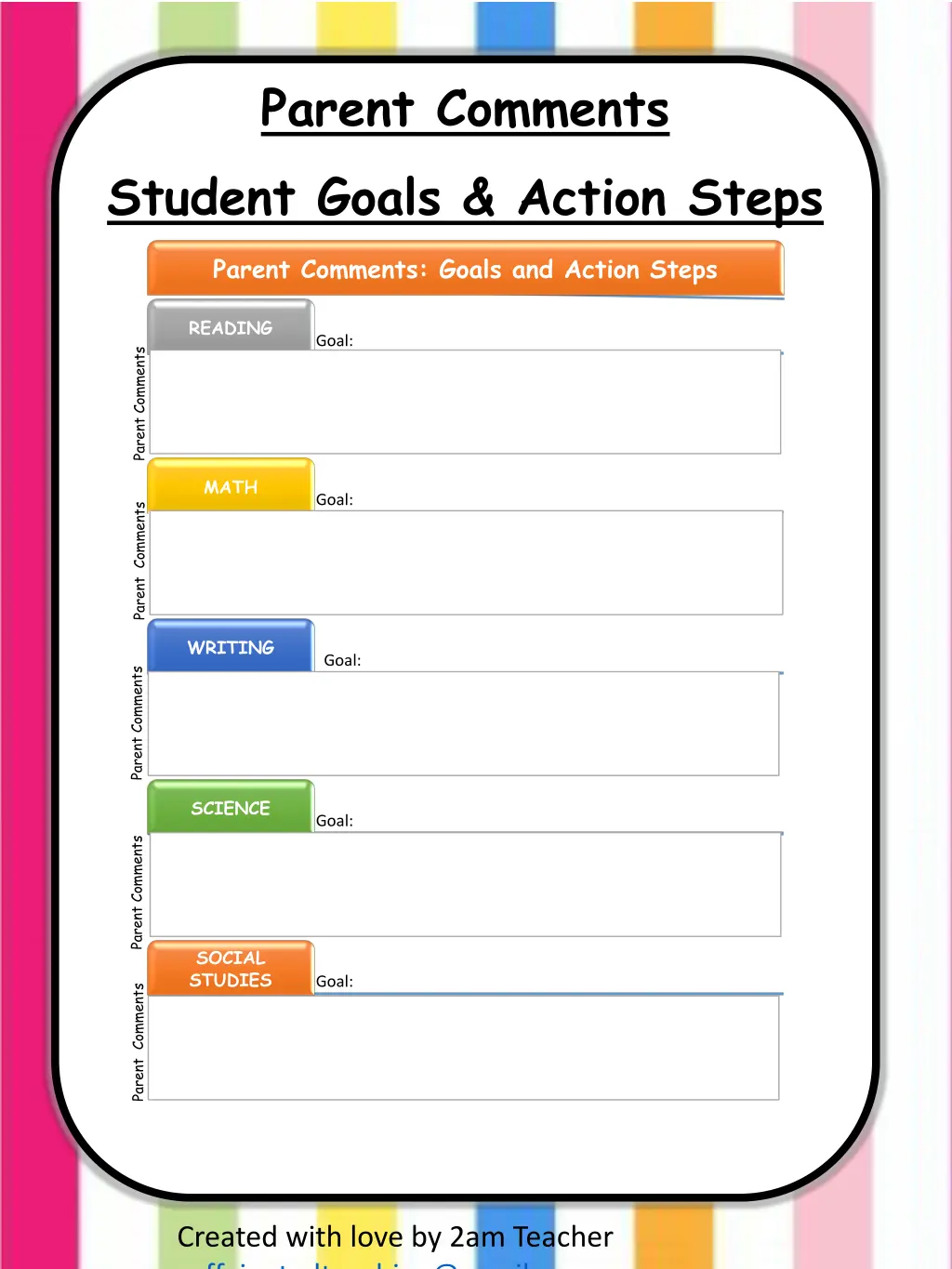 parent comments student goals action steps