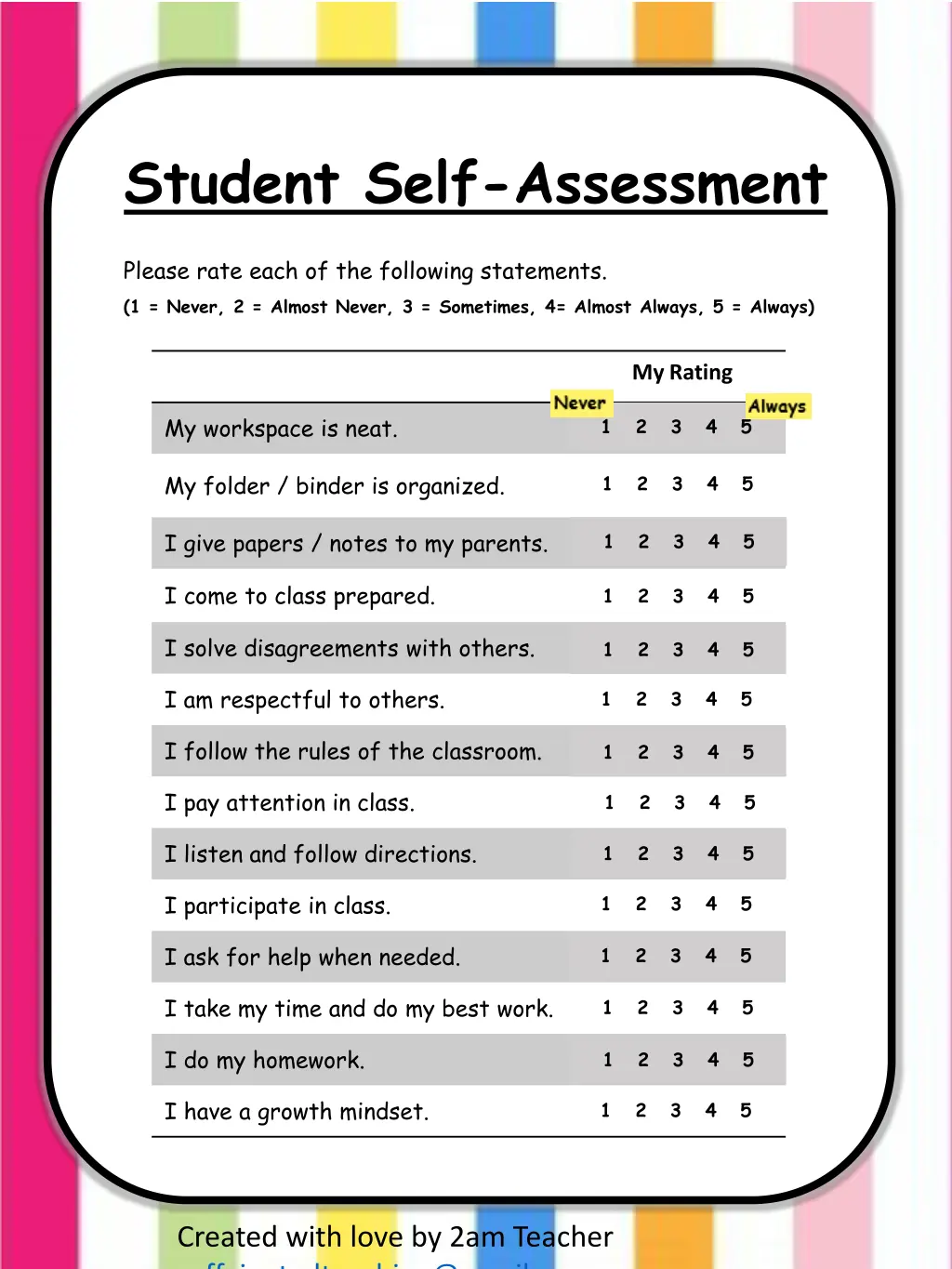 student self assessment 1