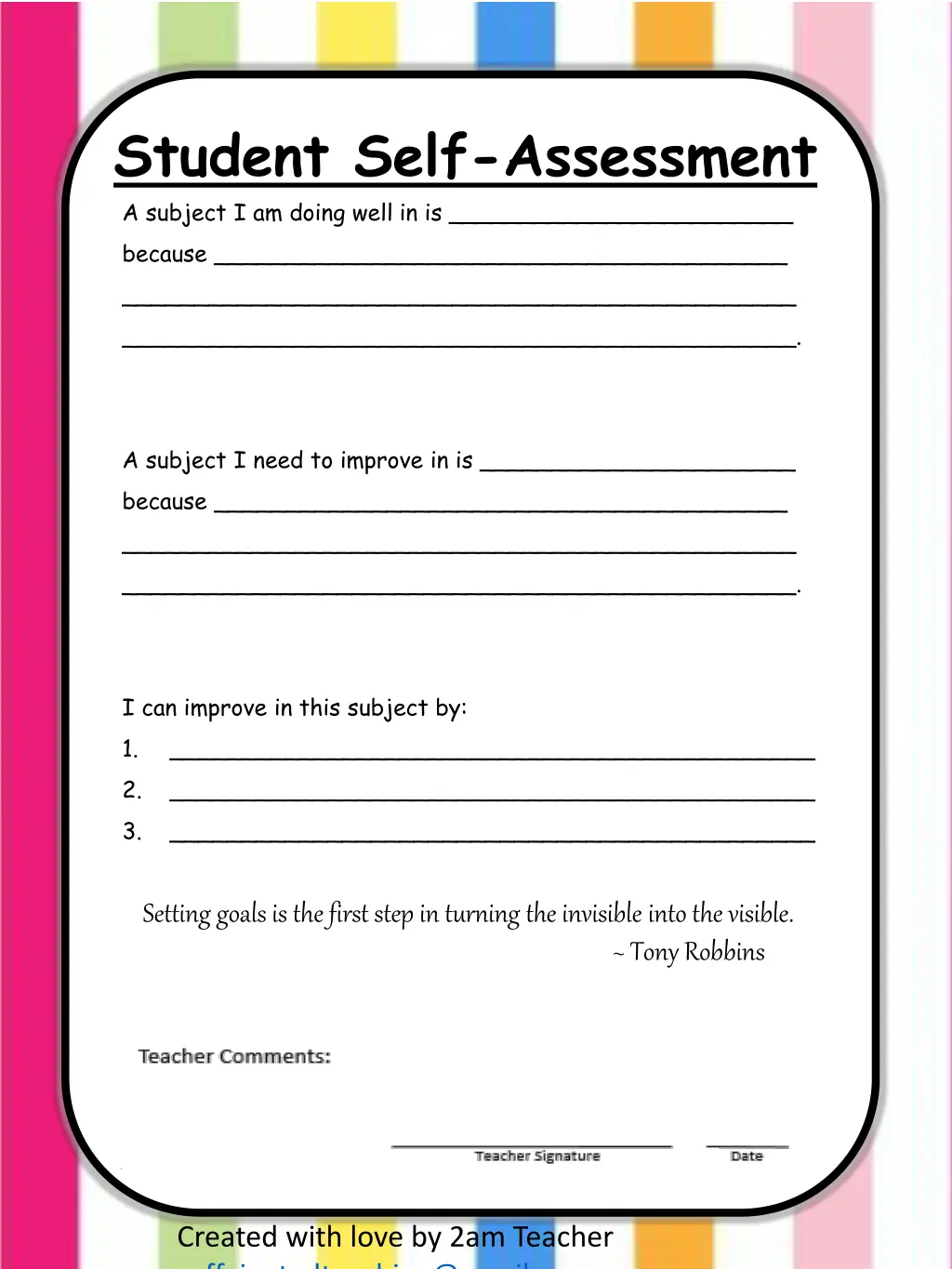 student self assessment a subject i am doing well 1